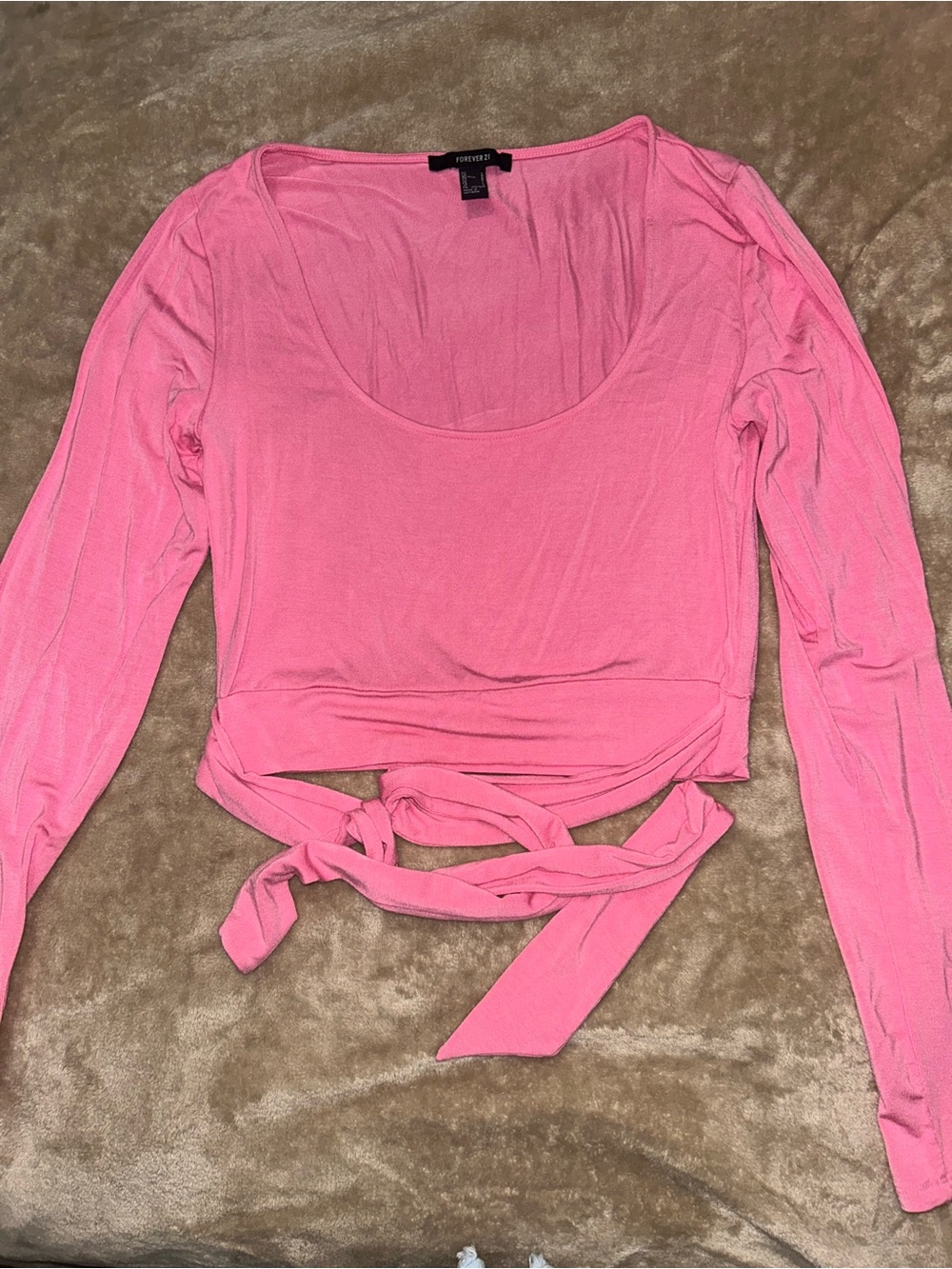 Forever 21 Pink Long-Sleeve Wrap-Tie Crop Top